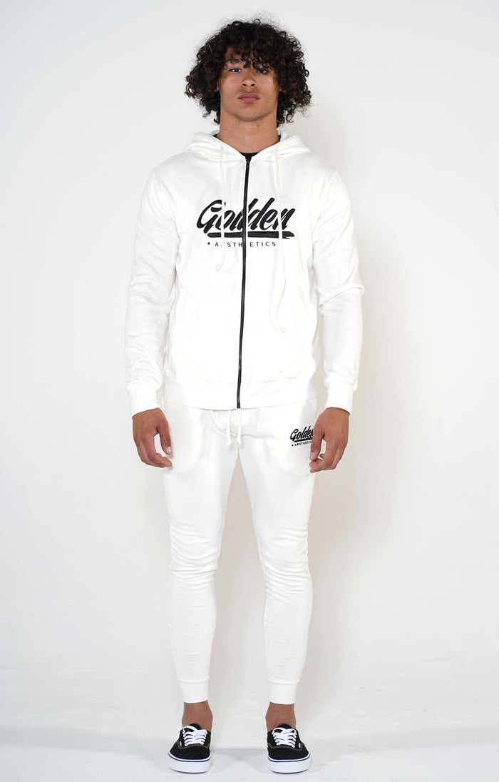 Men's White Golden Hoodie - Golden Aesthetics