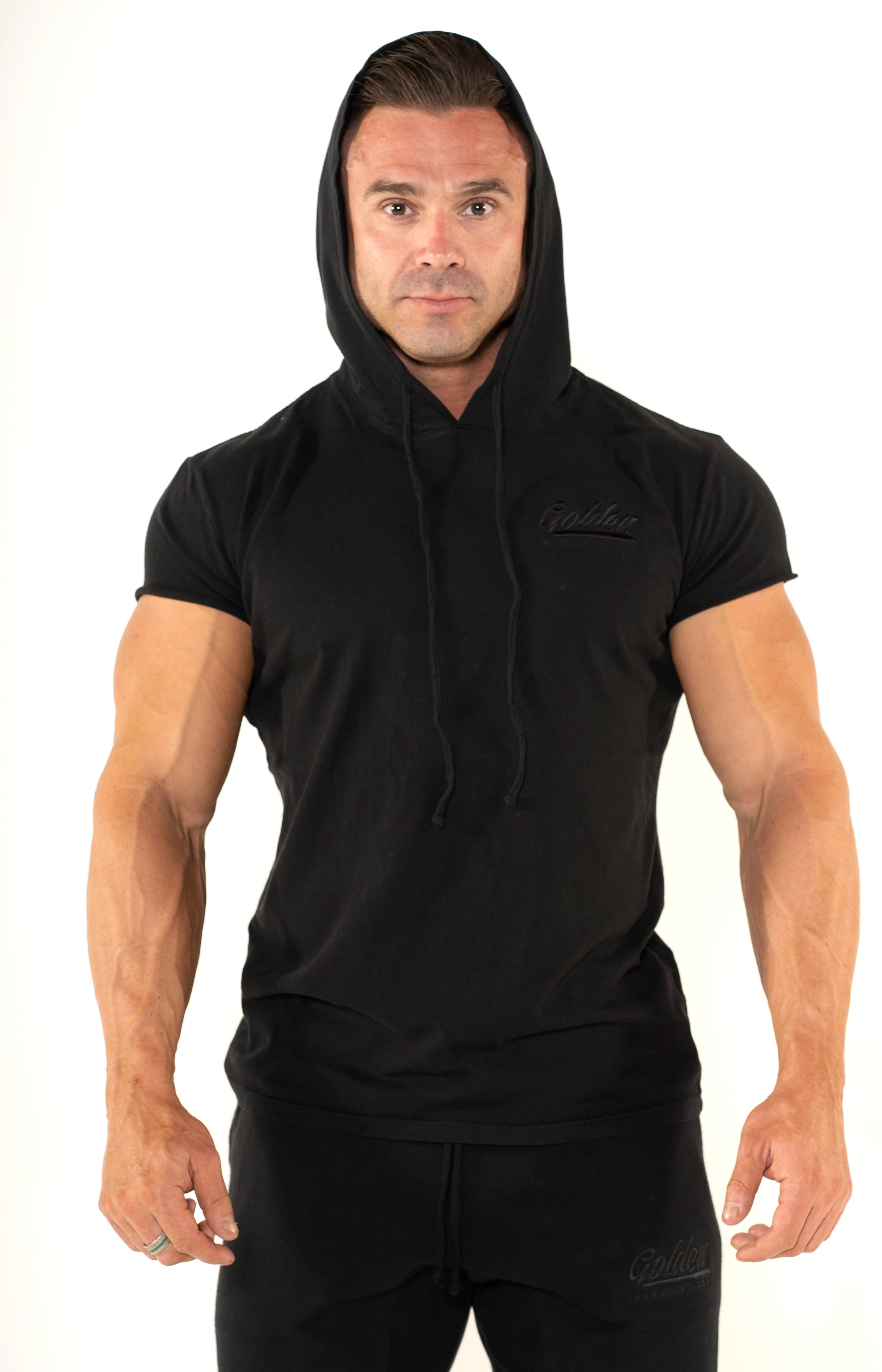 Men's Black Short Sleeve Hoodie