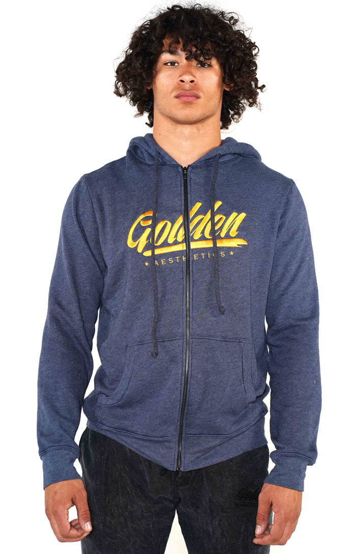 Men's Navy Golden Hoodie - Golden Aesthetics